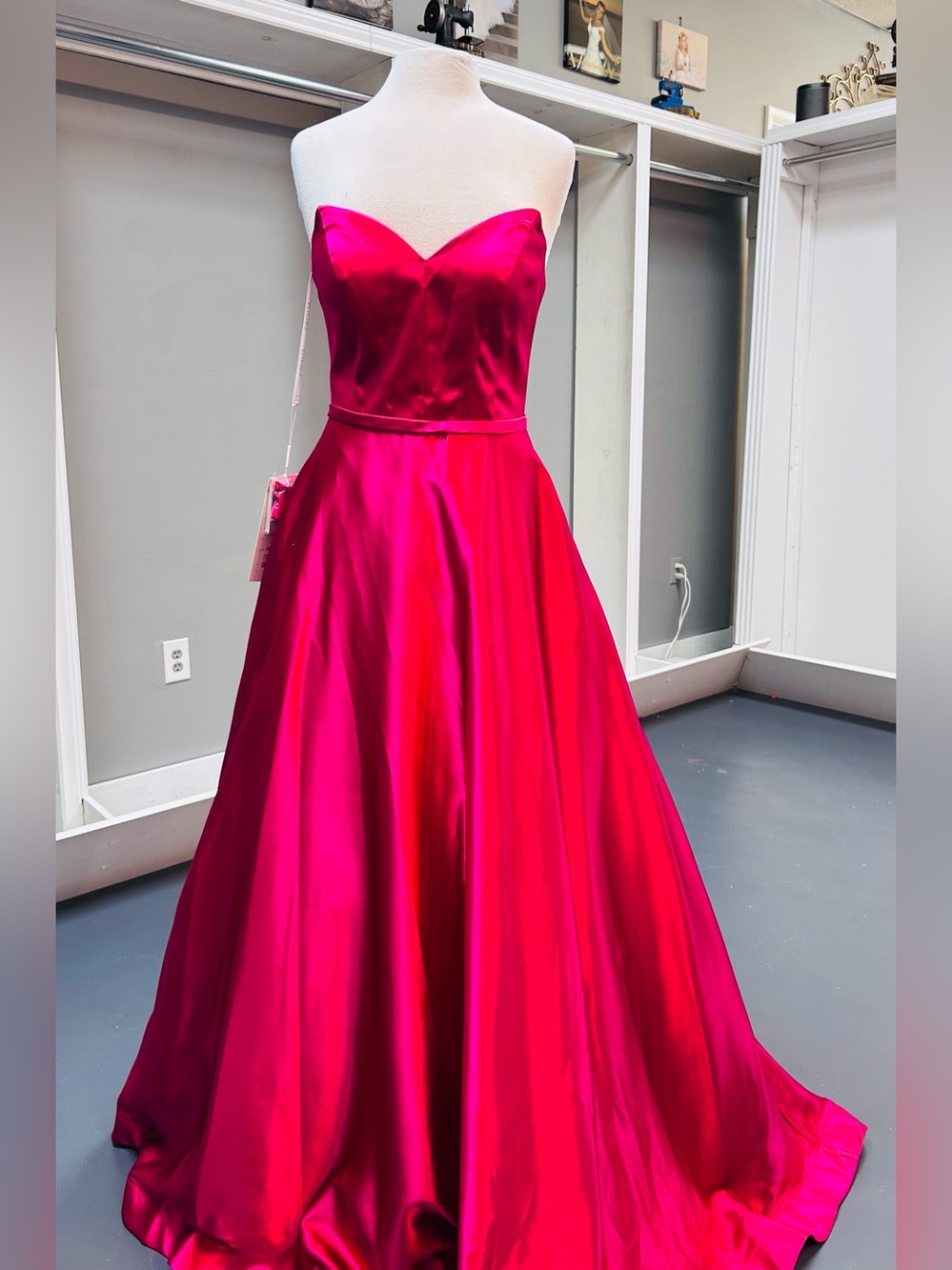 Strapless Fuchsia Satin Ball Gown Dress